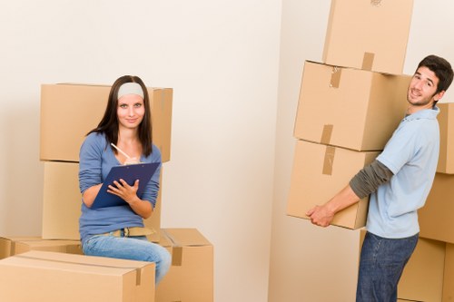 Organised workplace boxes and furniture ready for office removals